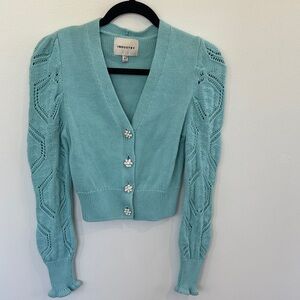 Industry cotton pointelle aqua green blue feminine coquette cardigan size XS